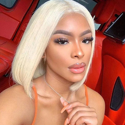 Blond 63 bob 13X4 transparent Lace Front Bob wig 180% Density