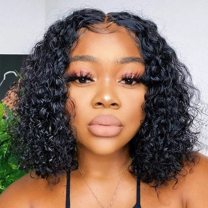 Deep Curly 13X4 transparent Lace Front Bob Glueless wig 180% Density