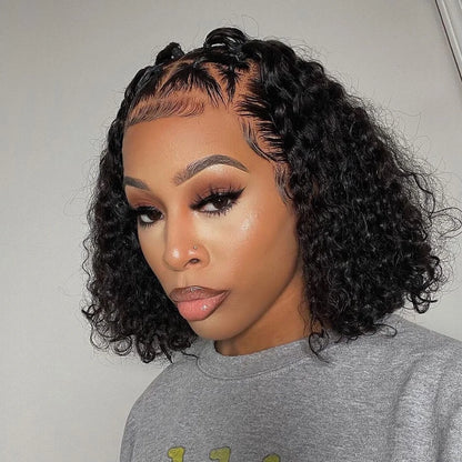 Deep Curly 13X4 transparent Lace Front Bob Glueless wig 180% Density